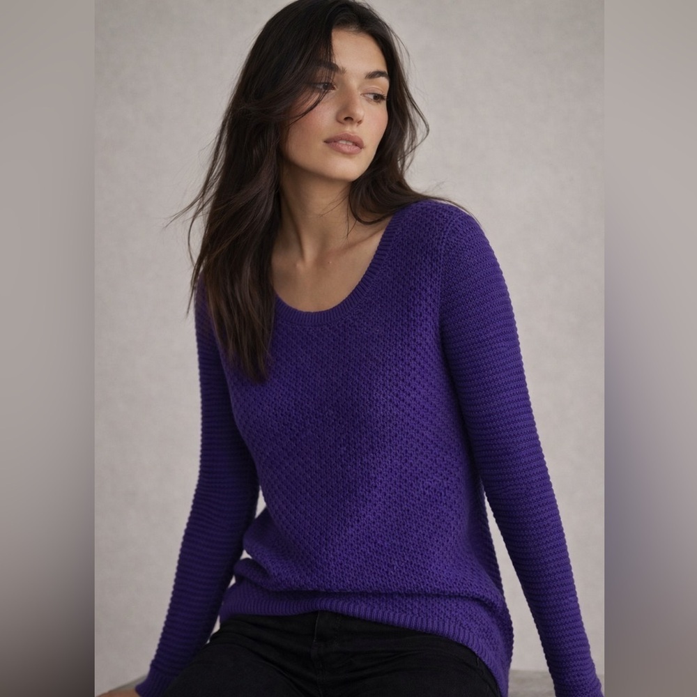 Helmut Lang Lila Purple Cable Knitted Round Hem Sweater Size Small